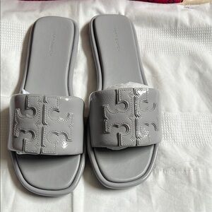 Tory Burch Glossy Gray Slide Sandals